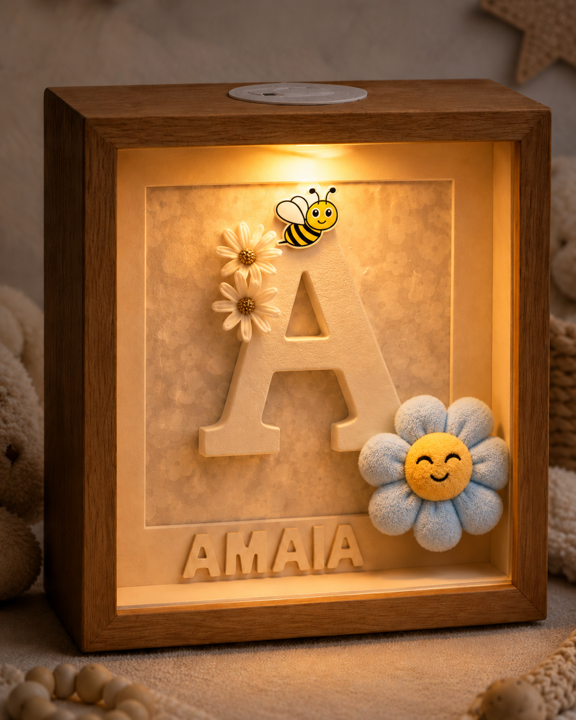 Gepersonaliseerde LED 3D fotolijst met Naam & Initiaal